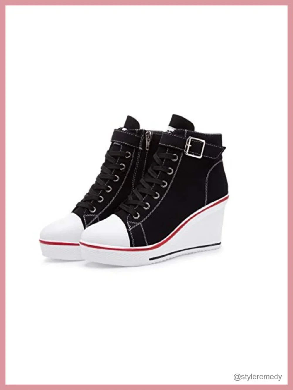 Women's High-Top Canvas Platform Wedge Sneakers Lace-Up Walking Shoes